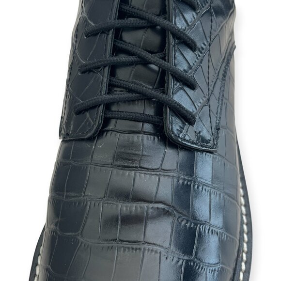 Reformation Amelia Croc-Embossed Black Leather Lace Up Combat Boots | Size 7.5 - Picture 10 of 12